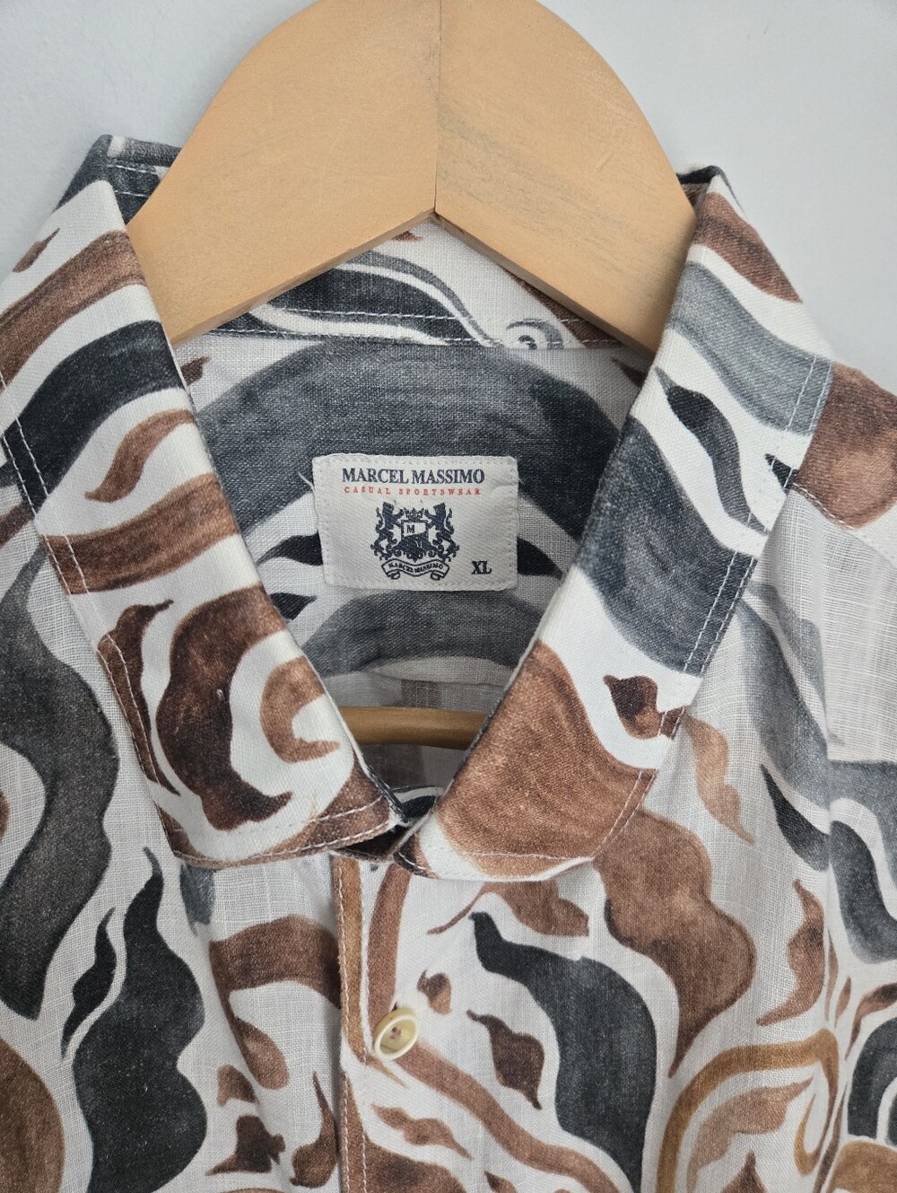 MARCEL MASSIMO Long-Sleeve Linen Shirt in Brown & Gray Button-Up - Picture 2 of 15